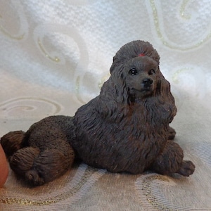 BLACK POODLE FIGURINE - 2 1/2&quot;H x 4 1/4&quot;L x 2&quot;W - Resin Black Poodle Figure Lying on Stomach - Matte Finish