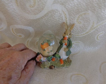 PETER RABBIT FIGURINE With Water Globe - 3 3/4"H x 3 1/2"W x 2"D - Peter Rabbit Stories Water Globe from Beatrix Potter Peter Rabbit Stories