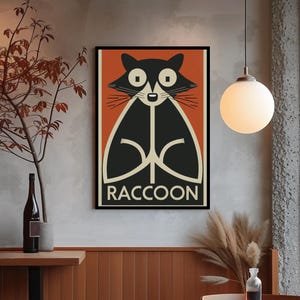 Poster Minimalist Raccoon, Retro Animal Wall Art, Cute Modern Graphic Print