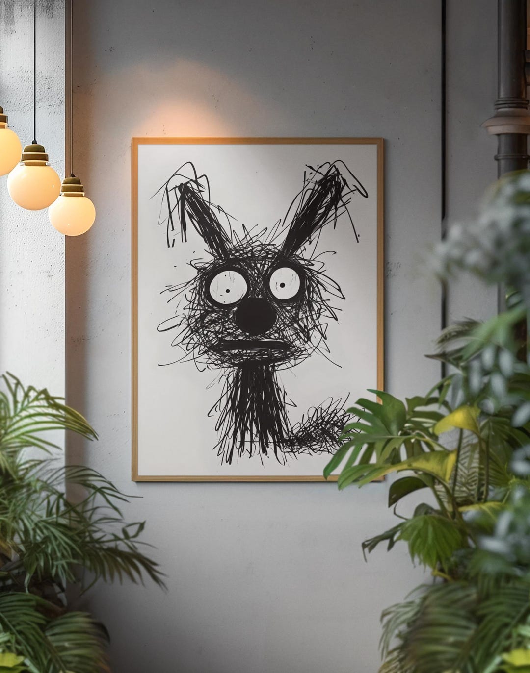 Funny Animal Art - Scribble Bunny Black & White Rabbit Illustration - Etsy