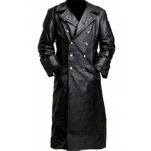 Mens Long Black Leather Coat