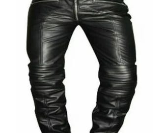 Pantalones de cuero negros para hombre