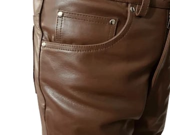 Pantalones vaqueros de cuero marrón para hombre