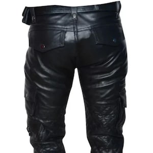 Pantalones cargo de cuero negro para hombre