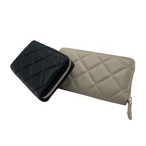 Bolsa feminina premium 100% couro legítimo - Pacote com 2 | Carteiras acolchoadas pretas e bege com fecho de zíper