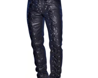 Pantaloni in pelle con lacci neri