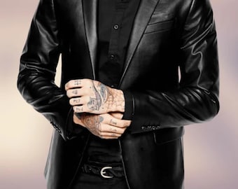 Blazer in pelle nera da uomo