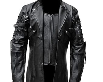 Gabardina de cuero negra para hombre
