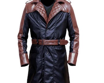 Schwarz und Braun Leder Trenchcoat für Herren