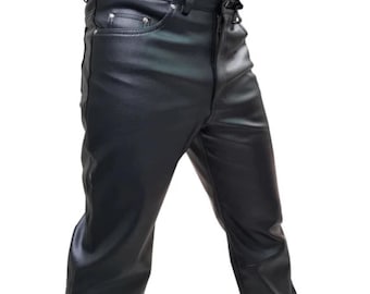 Vaqueros de cuero negro para hombre