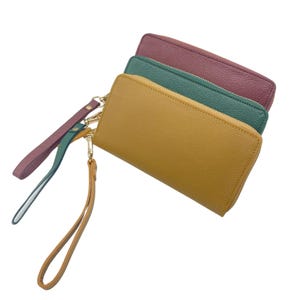 100% echtes Leder Wristlet Portemonnaies für Damen - 3er Pack | Stilvolle Geldbörse mit Reißverschluss in Senf-, Grün- und Weinfarben