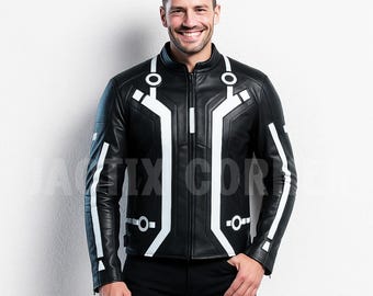 Handmade Tron Ares Inspired Black Leather Jacket for Men | Cosplay Costume for Comic Con | Halloween Jacket | Biker Jacket | Gift For Him