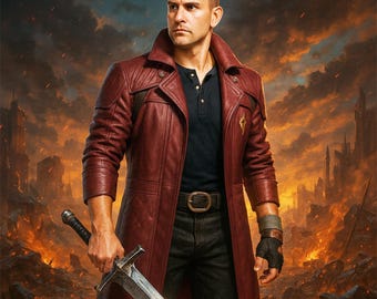Dante Maroon Leather Trench Coat: Handmade Devil Hunter Cosplay
