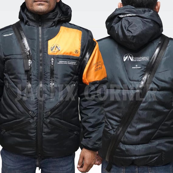 Handmade Black Parachute Techwear Jacket – Cyberpunk Streetwear & Death Stranding Inspired Cosplay Outfit