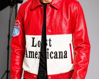 Machine Gun Kelly Lost Americana Jacket | Red White Leather Bomber