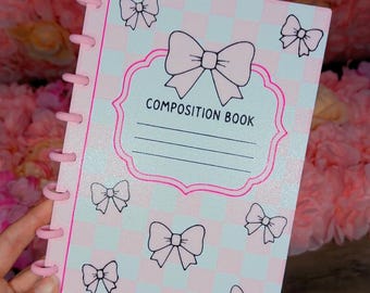 Bow Composition Book A5 Disc Bound Notebook Cover 3MF | Cute Checkered Planner Cover | Reusable Journal | Digital Download