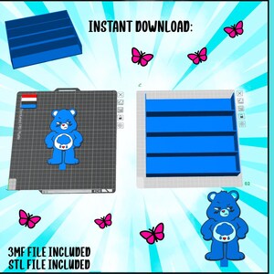 Mini étagère Grumpy Blue Bear 3 MF | Présentoir mignon personnage ours bleu vif | Stockage à 3 niveaux | Imprimable