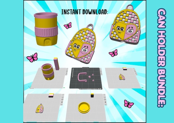 Cute Backpack Soda Can Holder Bundle STL File | Can Holder, Straw Topper & Can Opener Set | 3D Print Files | STL 3MF Download