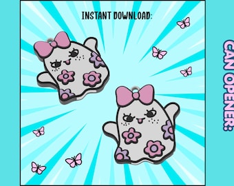 Cute Ghost Cat Can Opener 3MF File | Floral Ghost Soda Can Tab Opener | Kawaii 3D Print File | Digital Download
