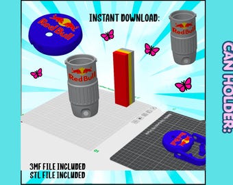 Skinny Can Holder STL File | Energy Drink Holder 3MF & STL Bundle | 3D Print Skinny Soda Can Cooler Digital Download | Slim Can Holder STL