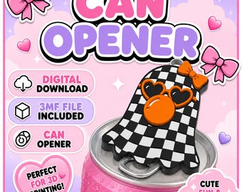 Leuke geruite spookblikopener STL | Bubblegum Ghost Nail Saver | Spookachtige tabopener voor drankjes | 3D-afdrukbestand | Digitale download