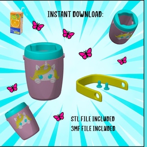 Unicorn Juice Carton Holder STL + 3MF | Kids Drink Carrier