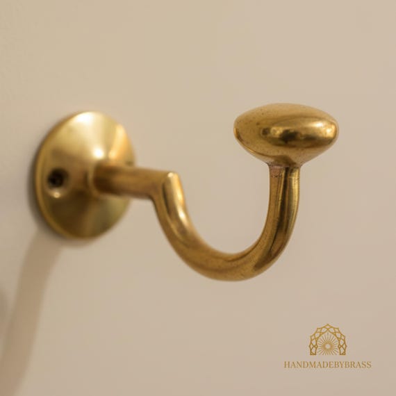 Handcrafted Unlacquered Solid Brass Wall Hook, Moroccan Decor