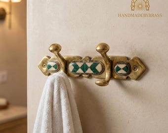 Handmade Brass Wall Hooks With Bone and Black Resin Inlay - Moroccan Handcrafted Hooks