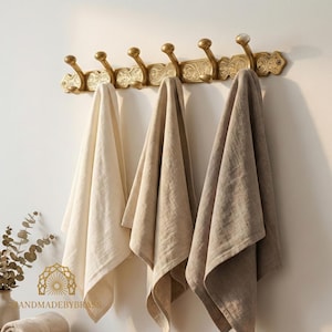 Solid Brass Engraved Coat Rack, Handmade Wall Coat Hooks