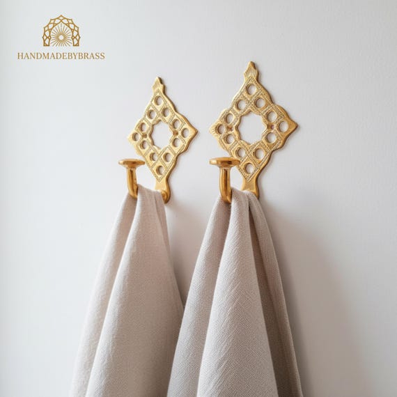 Hand‑Forged Solid Brass Wall Hook – Vintage Moroccan‑Inspired Coat & Towel Hanger
