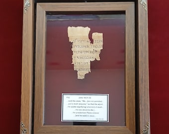 P52 manuscript Replica. St John new testament papyrus. Bible Scripture Art gift.
