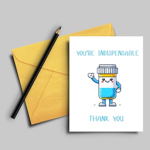 Jolie carte de voeux pour bouteille de pilules indispensable - cadeau de remerciement pour infirmière médecin héros de la santé - carte de remerciement originale imprimable