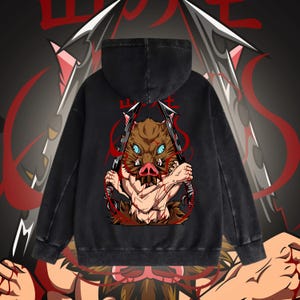 Demon Slayer Oversized Hoodie | Premium Fabric Heavy Hoodie | Acid-Washed Style | Anime Gymwear & Streetwear | Manga Style Clothes For Fans