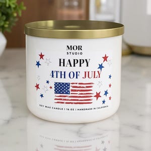 Patriotic 4th of July Bergamot Jasmine Candle: Handcrafted 3-Wick Soy Candle