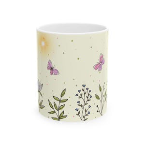 Coffee Mug - Tea Mug, Ceramic Mug - Floral Butterfly, Cute Gift for Her, Eco-Friendly Cup