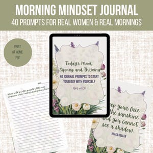 Morning Mindset Journal Printable | 40 Daily Prompts for Women | Self Care PDF & Reflection Pages | Instant Download