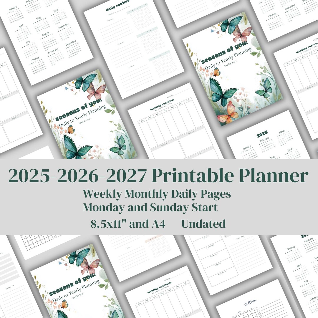 2026 Monthly Calendar Printable PDF Blank Daily Weekly Yearly Planner ...