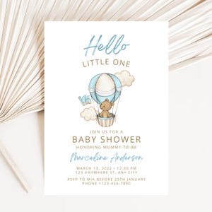 Invito per baby shower per bambino MODIFICABILE, invito per baby shower con palloncino, invito digitale minimalista per bambino con eucalipto, invito per bambino