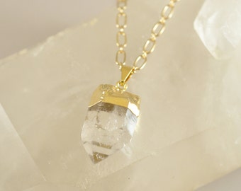 Gold Capped Clear Quartz Crystal, Quartz Necklace, Crystal Necklace, Quartz Jewelry, Quartz Crystal, Unique Jewelry, Crystal Power Necklace