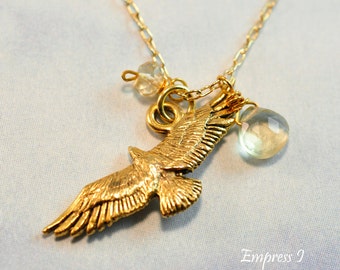 Eagle Necklace, Gold, Lemon Quartz, Charm, Jewelry For Women, Spirit, Wings, Flying Bird, Chain, Faceted, Citrine, Trendy, Gift Idea, Eagle