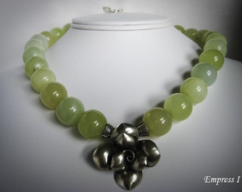 SALE - Rose Necklace, Jade Necklace, Jade Jewelry, Statement Jewelry, Chunky Necklace, Stone Necklace, Jade, Green Jewelry, Gift