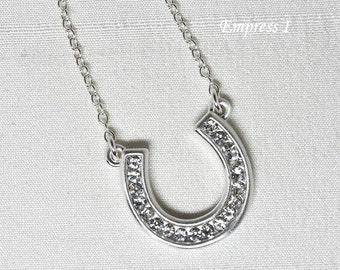Rhinestone Horseshoe Necklace, Luck Necklace, Good Luck Necklace, Horseshoe Necklace, Silver Horseshoe Necklace, Clear Crystal Jewelry, Gift