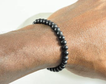 Black, Matte, Onyx, Gemstone, Stretchy Bracelet, Healing Gemstone Jewelry, Men's Jewelry, Unisex Jewelry