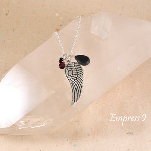Silver Angel Wing Necklace, Garnet, Onyx, Black Spinel, Wing Necklace, Angel Jewelry, Guardian Necklace, Protection Necklace, Amulet, Trendy