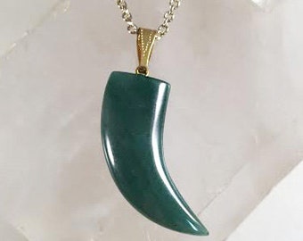 Green, Aventurine, Tusk, Tooth Pendant, Long Gold Chain Necklace, Aventurine Necklace, Green Jewelry, Tribal Jewelry, Statement Necklace