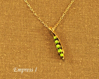 Pea Pod Necklace In Gold With Green Peas, Vegetable, Petite, Garden, Food, Jewelry For Women, Charm, Petite, Trendy, Gift, Nature, Cute