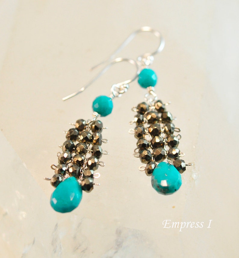 Turquoise and Pyrite Earrings, Turquoise Earrings, Turquoise Jewelry, Pyrite Earrings, Jewelry For Women, Pyrite Jewelry, Fools Gold, Gift image 1