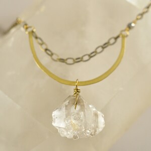 Herkimer Diamond Necklace, Clear Quartz Necklace, Herkimer Diamond Jewelry, Crystal Jewelry, Brass Jewelry, Handmade Jewelry, Healing Stone