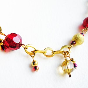 Charm Bracelet Handmade with Red Glass Beads and Gold Chain image 3