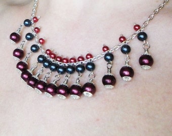 Wine Slate Red Glass Pearl Handmade Chain Necklace